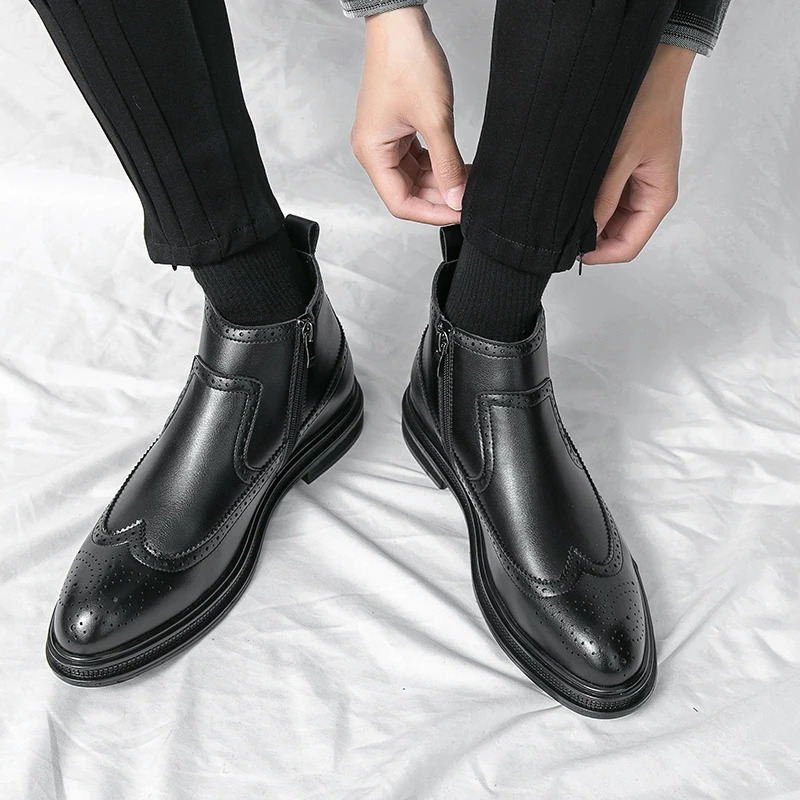 Men'S Shoes Brogues - Erkek Yan Fermuarlı Brogue Bilek Boy