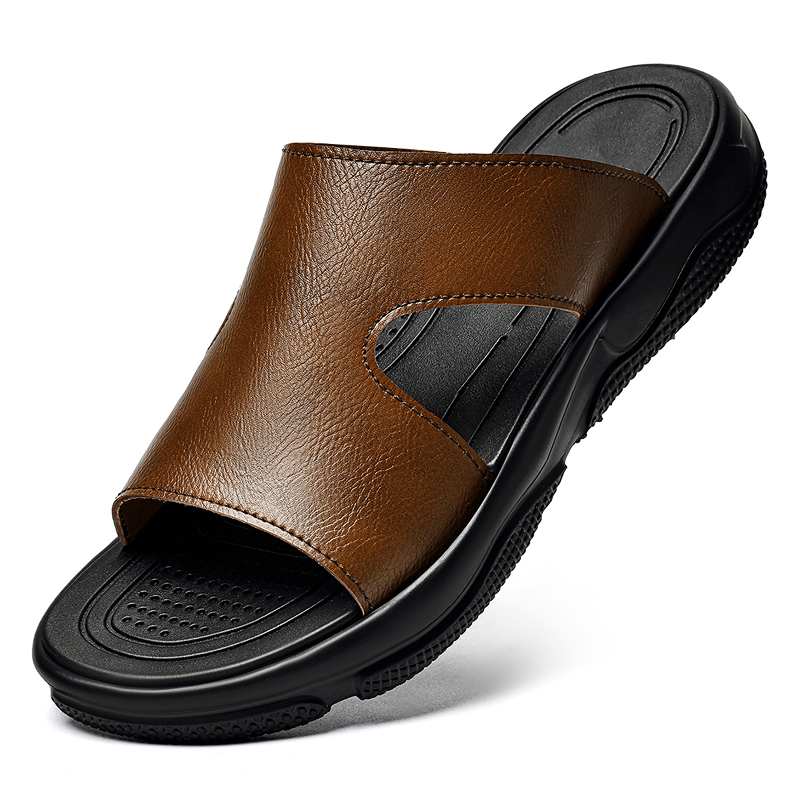 Men'S Shoes Hush Puppies - Erkek Deri Slayt Sandalet Kaymaz Kalın