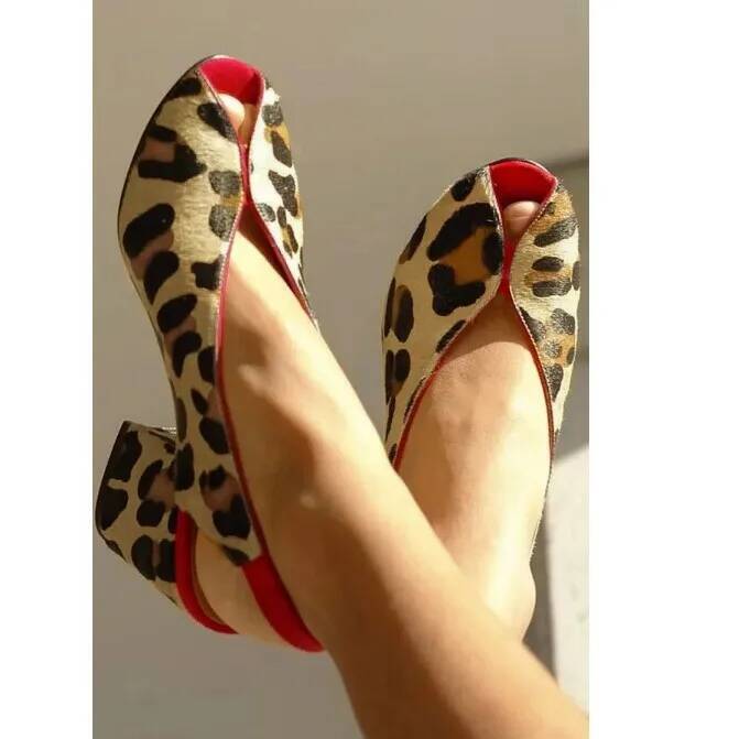 Men'S Shoes With Toes - Leopar Desenli Peep Toe Slingback Kadın