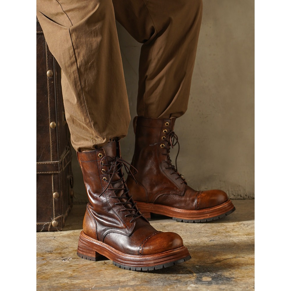 Men'S Shoes Brogues - Erkek Hakiki Deri Motosiklet Botları Brogue