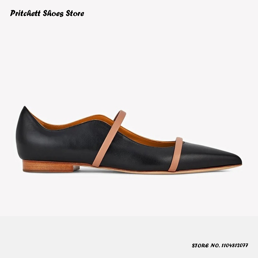 Men'S Shoes With Toes - Kadın Çift Bantlı Deri Bale Babetleri