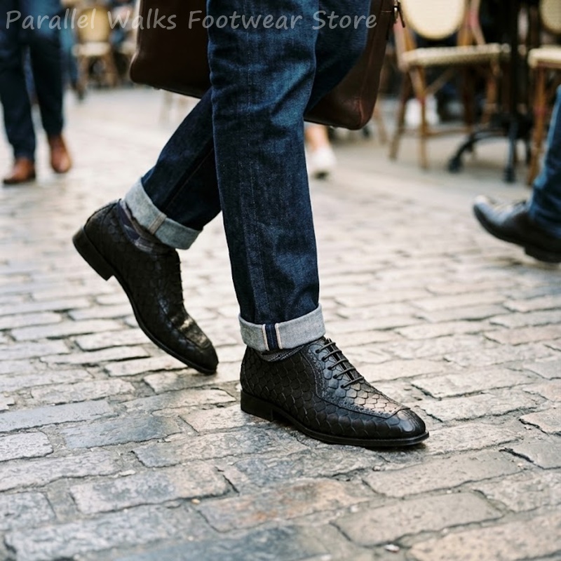 Men'S Shoes Brogues - Erkekler İçin Balık Pul Desenli Deri